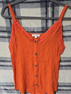 Orange Lace-Trim Button-Front Cami Top